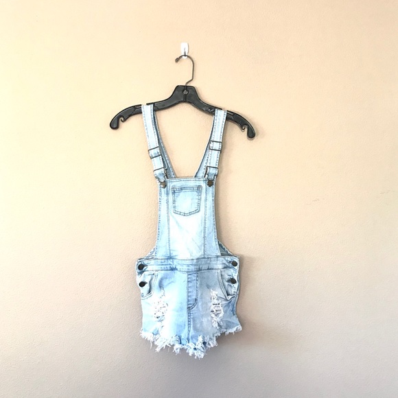 Sneak Peek Denim - Distressed Overall Shorts